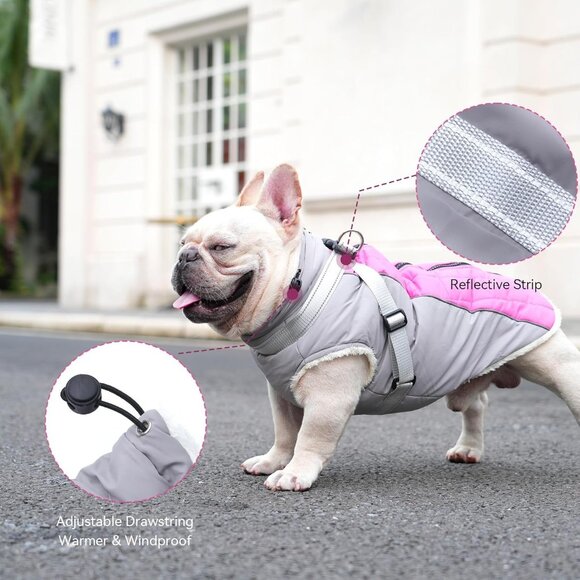 Fleece Dog Coat with Harness Jacket Warm Winter Vest for Small Dogs M XL - Picture 5 of 8